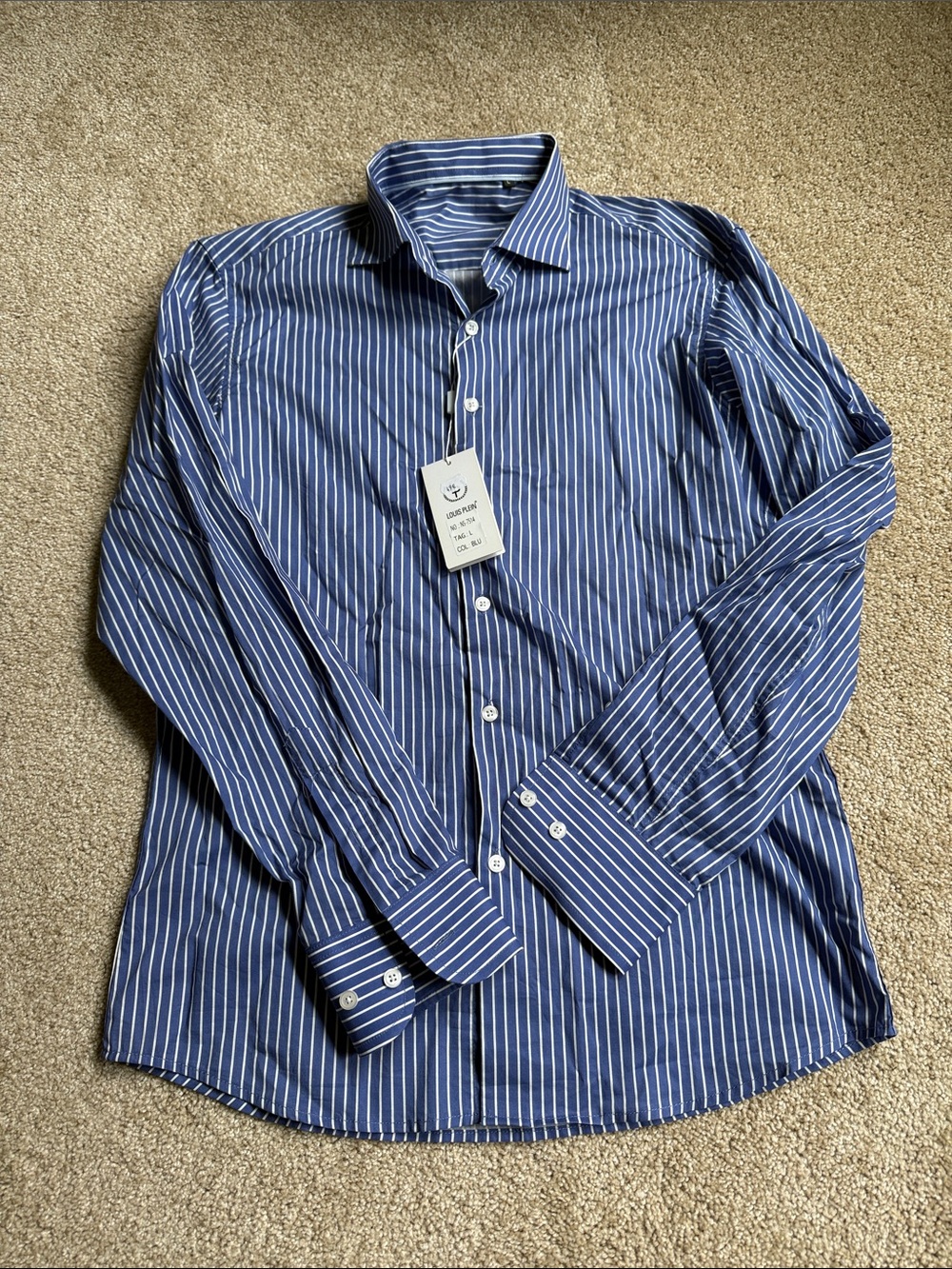 Louis Plein Blue and White Striped Button Down Size L NWT